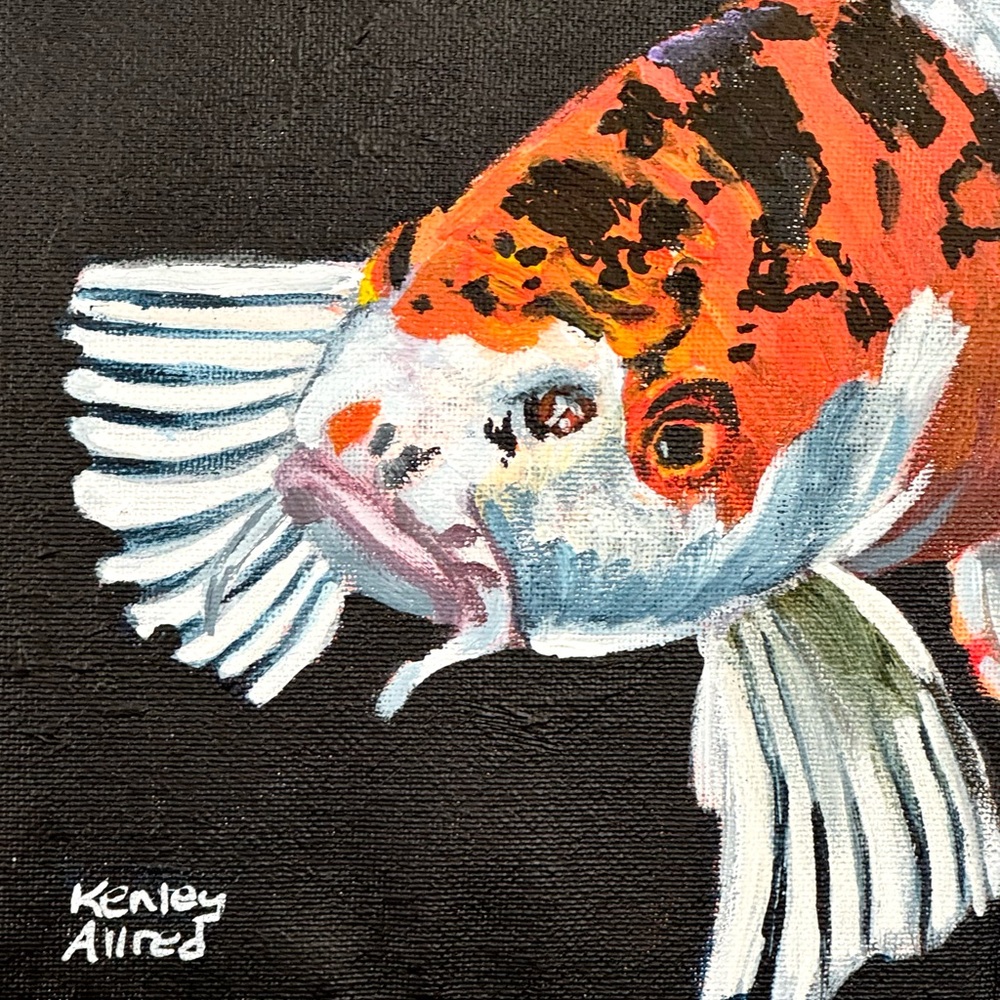 Original Art Koi Fish Acrylic Painting On Mini Canvas With Easel Artwork 6”x6” - Picture 2 of 4